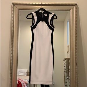 Helmit Lang black and white fitted midi dress